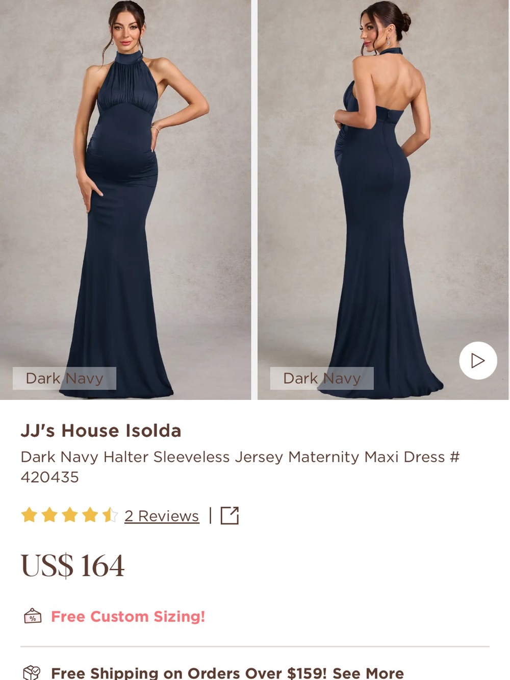 JJs House Dark Navy Halter Sleeveless Jersey Maxi Dress